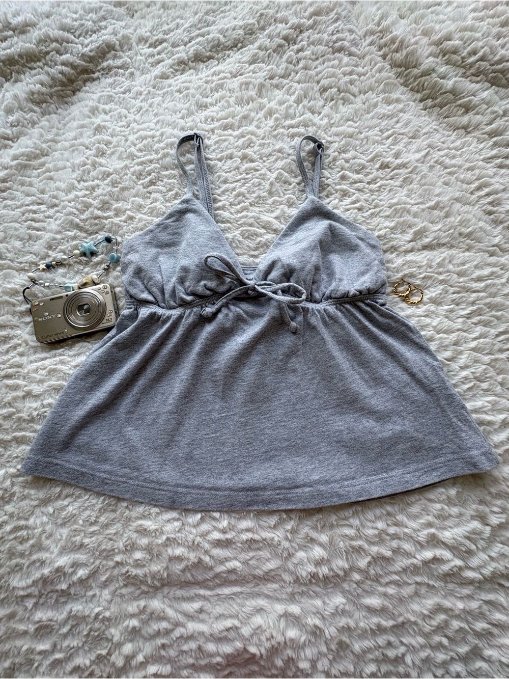 Aritzia Grey Spaghetti-Strap Tie-Front Tank Top